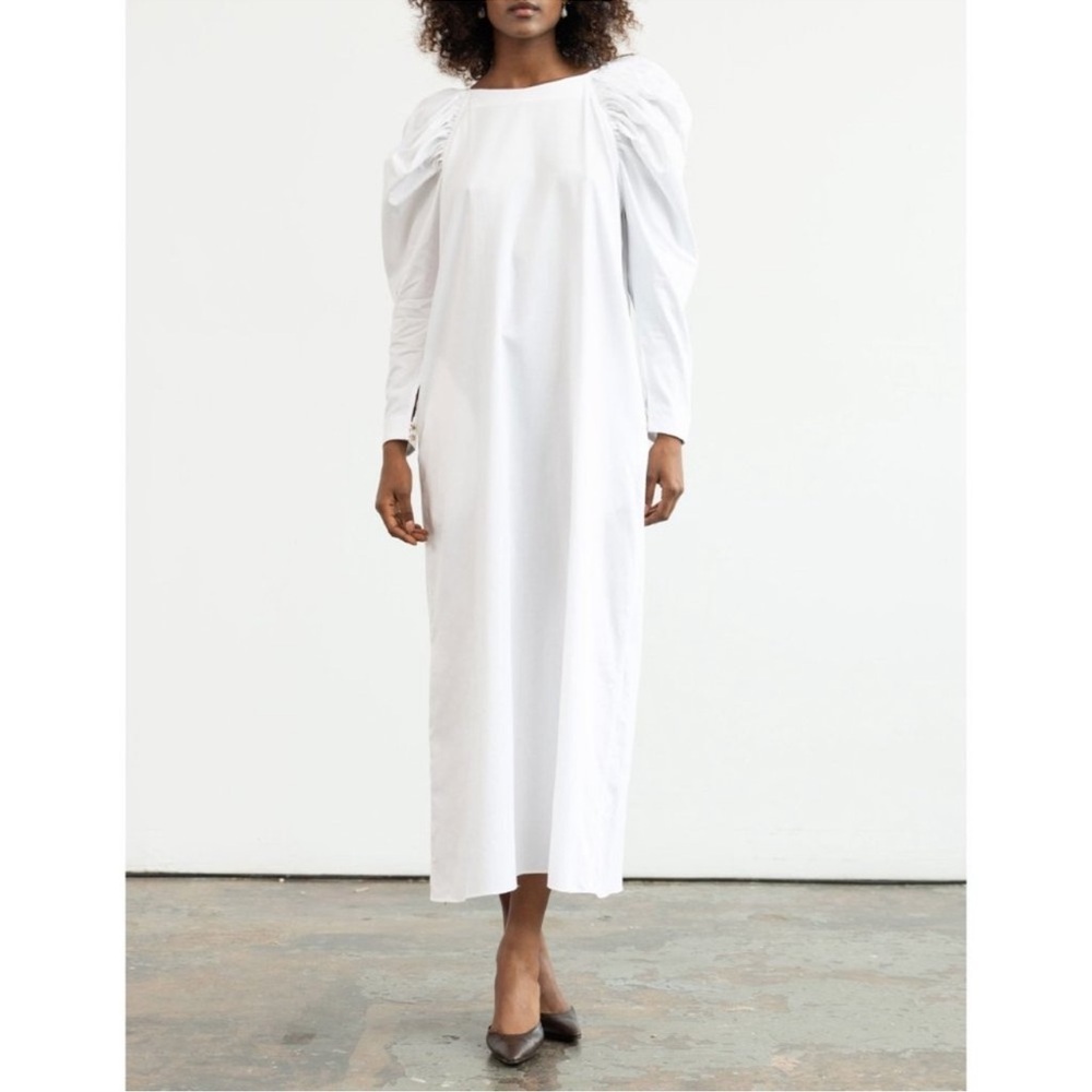 Mara Hoffman White Long-Sleeve Puff Shoulder Maxi Dress